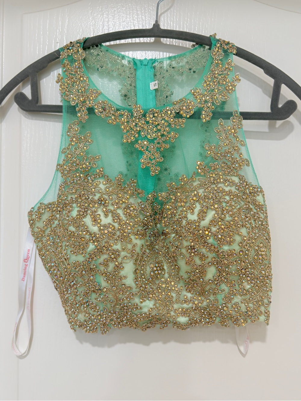 Dancing Queen Embellished Mint Green Women's Crop Bra Top Padded Size S - Picture 4 of 5